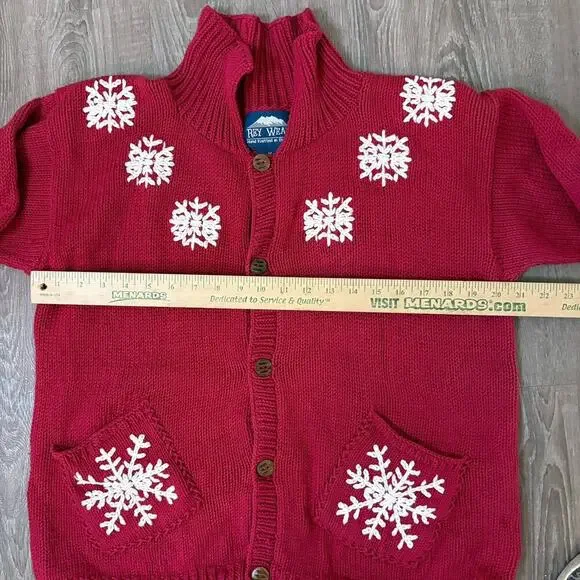 Ray Wear Christmas Sweater Cardigan Snowflake Hand Knit Women’s Sz M Cotton​ - Picture 8 of 12